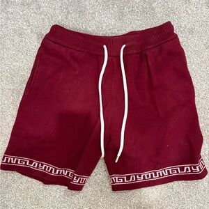 YoungLA Men's Maroon Knit Drawstring Athletic Shorts with White Accents